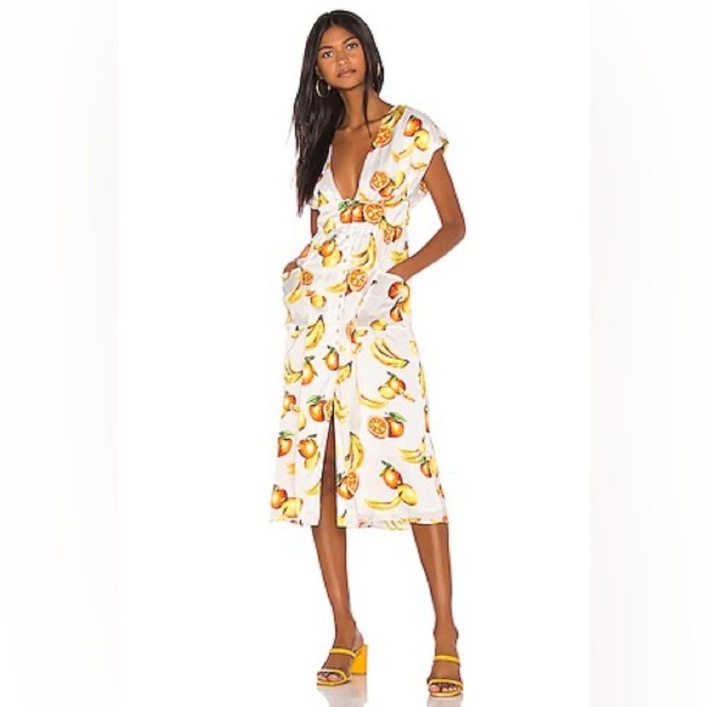 Song Of Style Revolve Sia Midi Dress White Fruit Size‎ Small